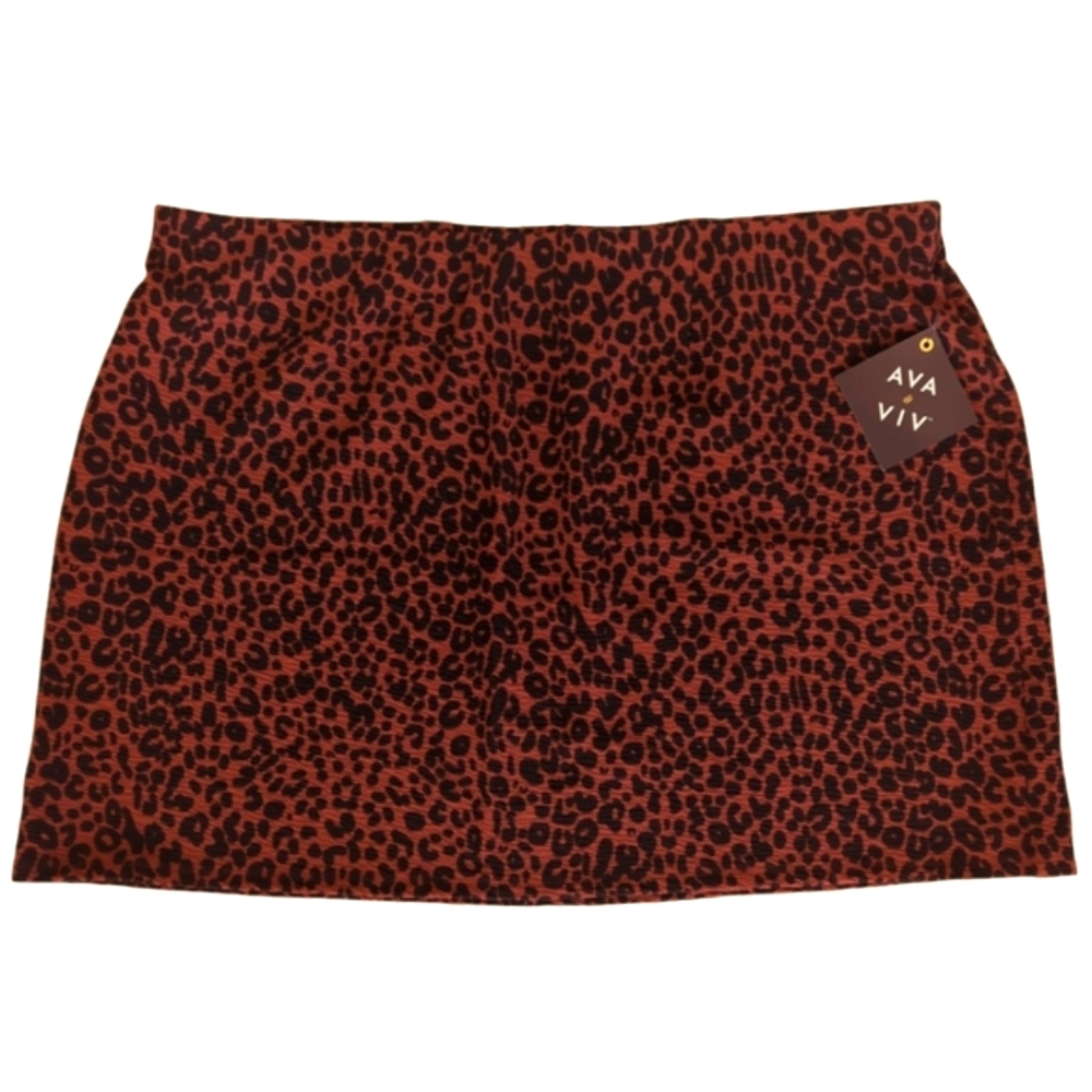 NWT Ava & Viv Animal Print Crinkle Stretch Mini Skirt 3X Black Red Rust